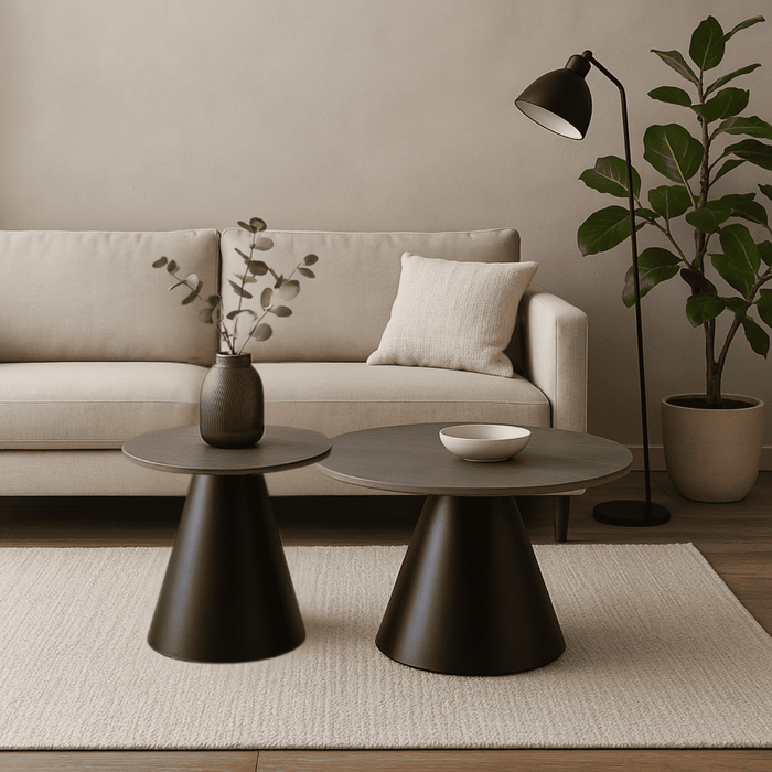 Calicosy - Set van 2 ronde salontafels in grijs - LOUNA - H40 cm