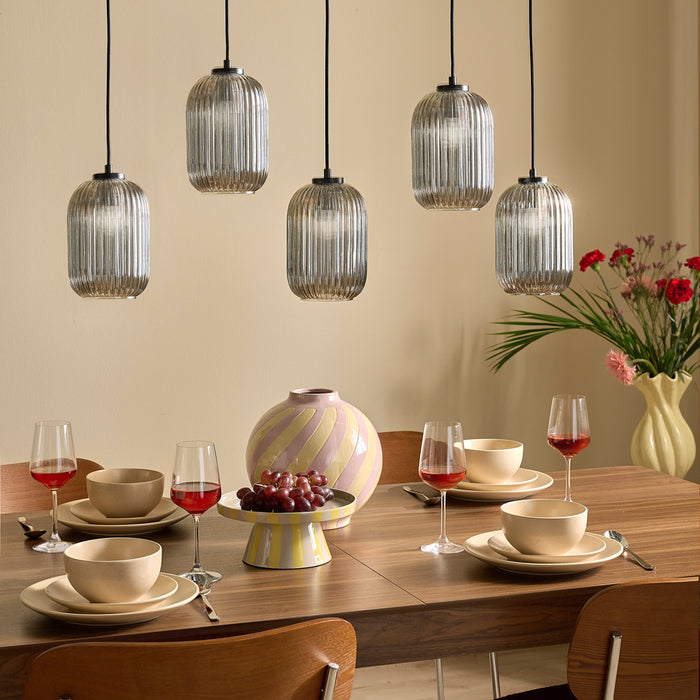 by fonQ Ribba Hanglamp - 5 Lichts - Smokey Glas