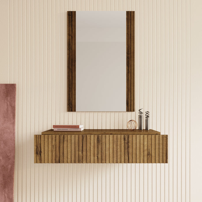 Meubella - Kaptafel Tartagal - Donkerbruin eiken - 80 cm - Met spiegel