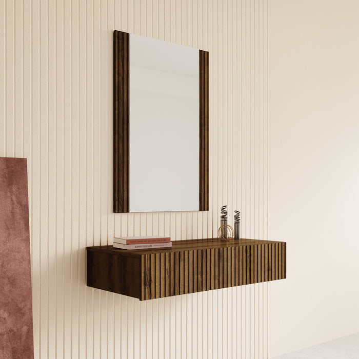 Meubella - Kaptafel Tartagal - Donkerbruin eiken - 80 cm - Met spiegel