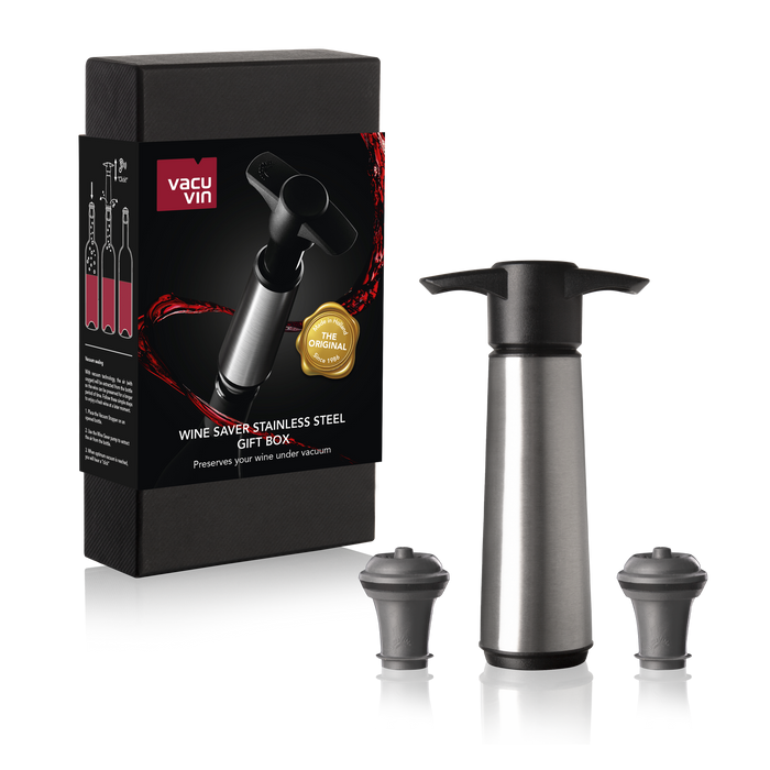 Vacu Vin Wijnpomp RVS (1 pomp, 2 doppen), doos