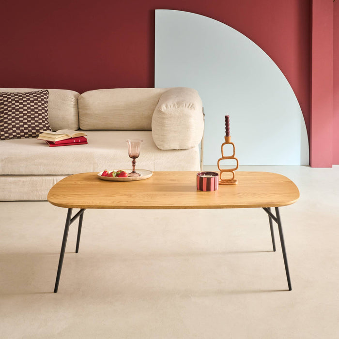 sweeek - Rechthoekige salontafel eikeneffect met zwarte metalen poten