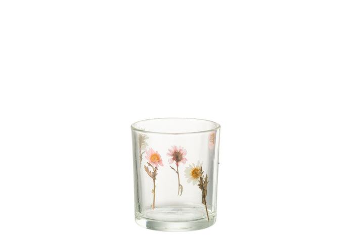 J-Line theelichthouder Peggy Bloemen - glas - transparant - small