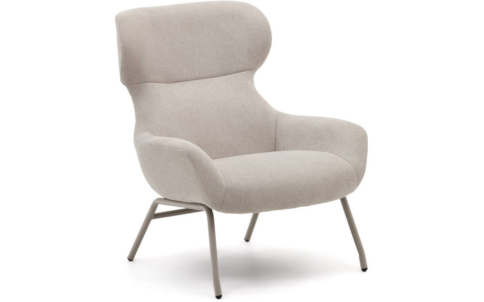 Kave Home - Belina-fauteuil van beige chenille en staal met witte