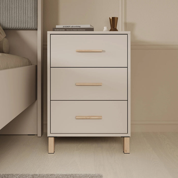 Meubella - Nachtkastje Bahia - Beige - 48 cm - 3 lades