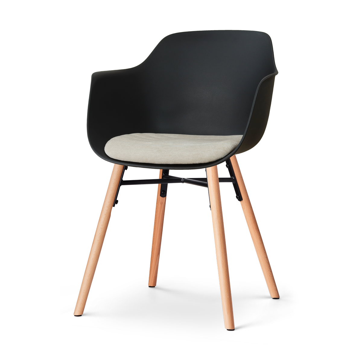 Nolon Nena-Liz Eetkamerstoel Zwart met Naturelbeige Zitkussen  Houten