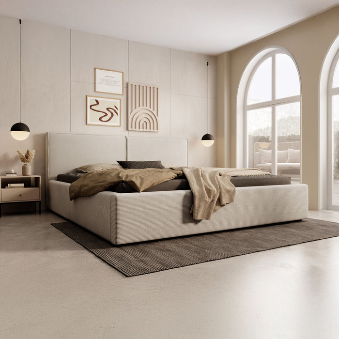 Meubella - Tweepersoonsbed Infinity - Beige ribstof - 180x200 cm