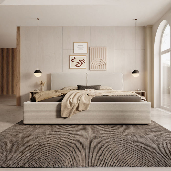 Meubella - Tweepersoonsbed Infinity - Beige ribstof - 180x200 cm
