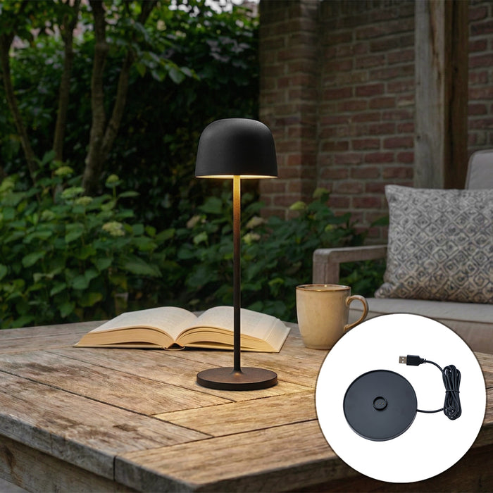 QAZQA Tafellamp zwart incl. LED oplaadbaar met laadstation IP65 -