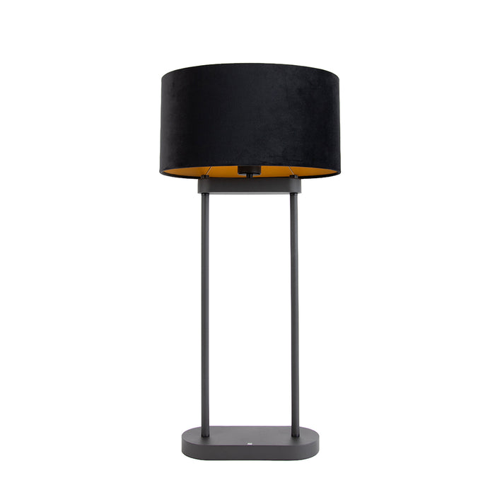 QAZQA Tafellamp zwart met zwarte ovale kap 35cm - Thijmen