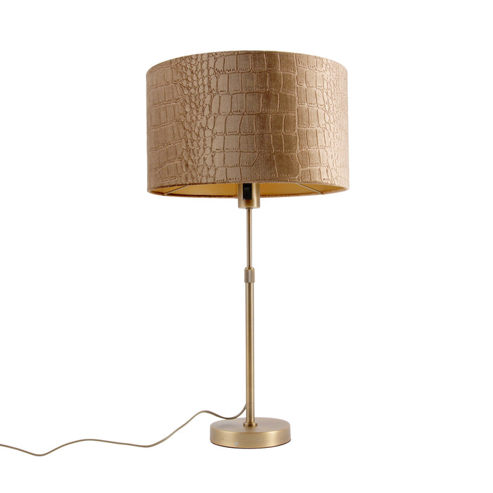 QAZQA Tafellamp brons met velours kap krokodil 35cm - Parte