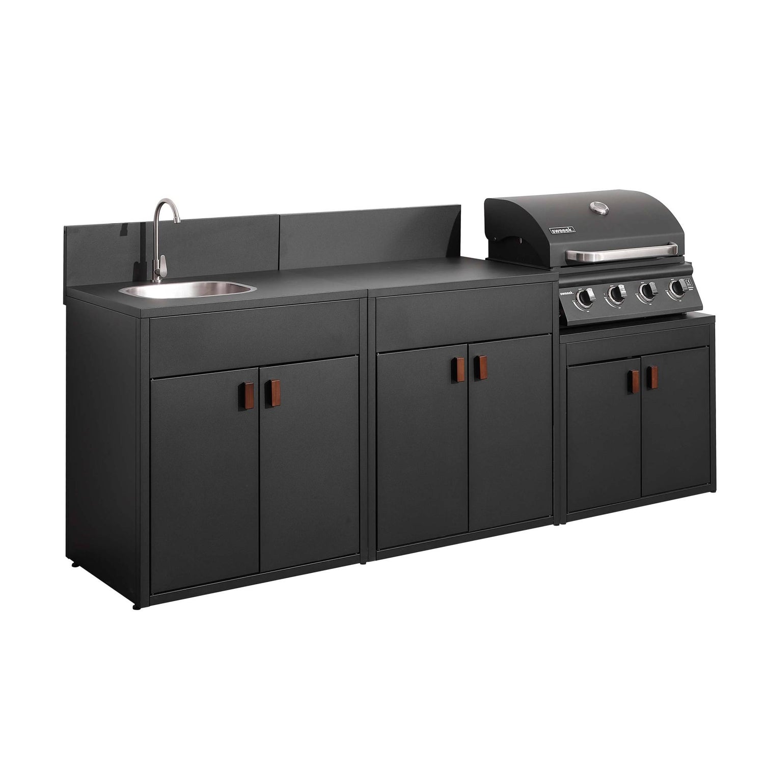 sweeek - Stalen buitenkeuken 3 modules met gasbarbecue 4 branders