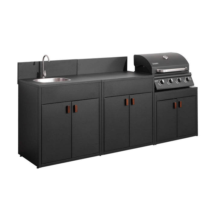 sweeek - Stalen buitenkeuken 3 modules met gasbarbecue 4 branders