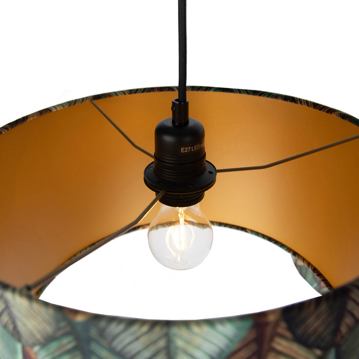 QAZQA Hanglamp zwart met blad kap en gouden binnenkant 35cm - Cava