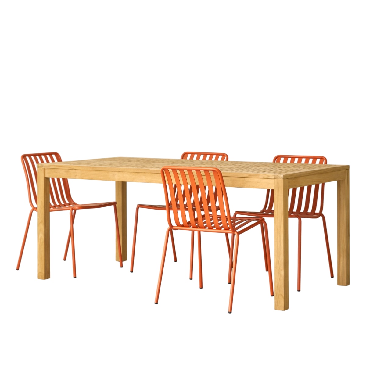 Tikamoon - Teo - Tuinset van massief teakhout en oranje metaal 4 stoe…