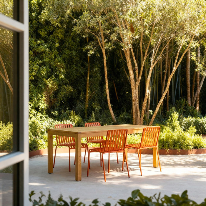 Tikamoon - Teo - Tuinset van massief teakhout en oranje metaal 4 stoe…