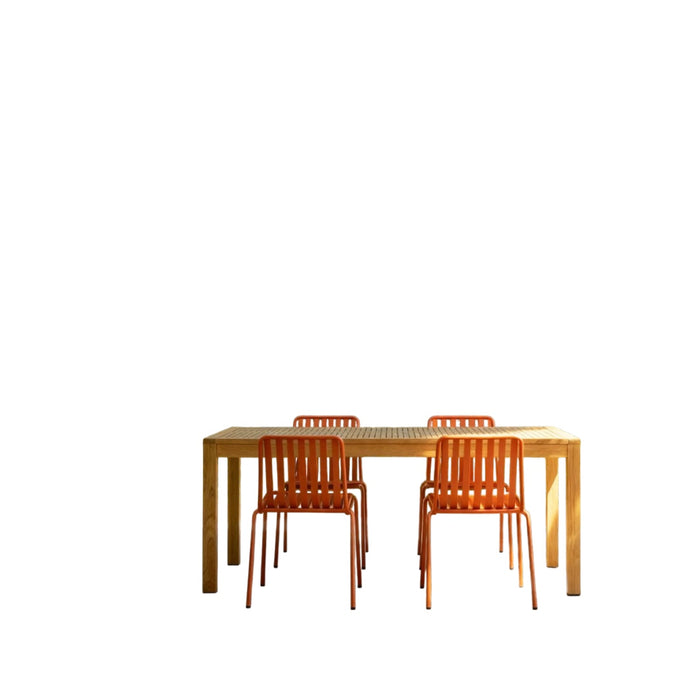 Tikamoon - Teo - Tuinset van massief teakhout en oranje metaal 4 stoe…