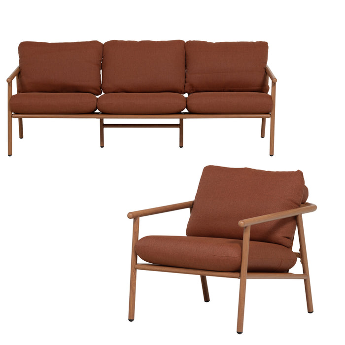 WOOOD Cavero Tuin 3-Zits Bank & Loungestoel - Aluminium - Terra