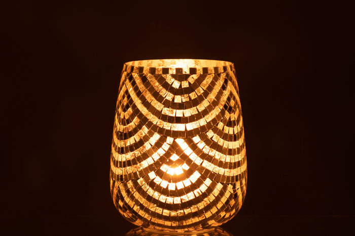 J-Line windlicht Mozaiek - glas - zilver|goud - extra large