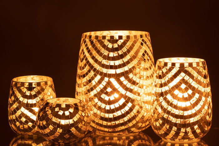 J-Line windlicht Mozaiek - glas - zilver|goud - extra large