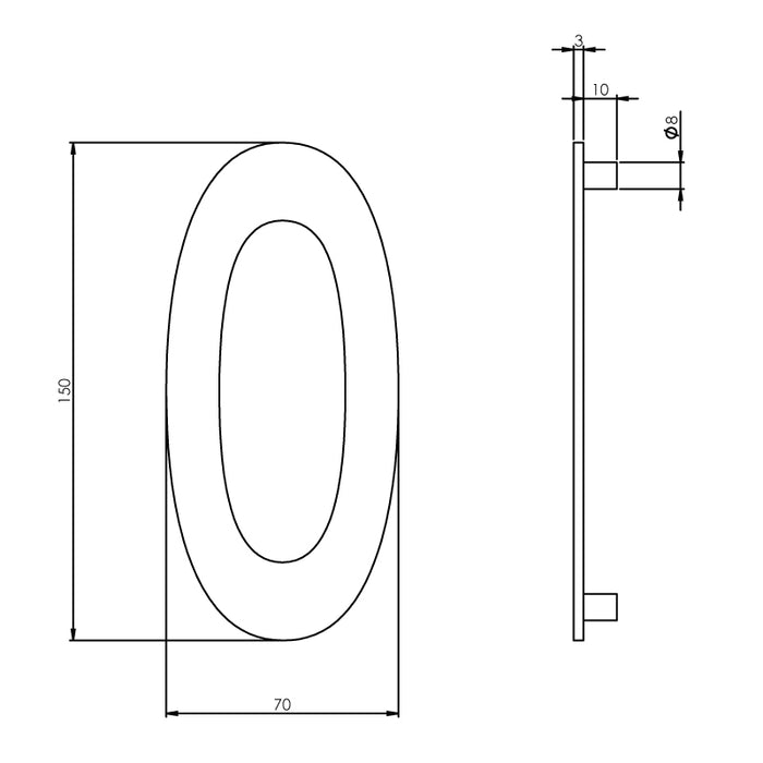 Intersteel Huisnummer 0 150mm rvs geborsteld