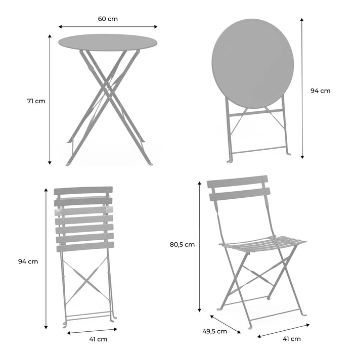 sweeek - Bistrotafel met 2 stoelen inklapbaar metaal Ø60 x 70cm