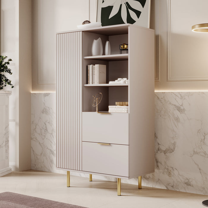 Meubella - Vitrinekast Nicola - Beige - 80 cm - Laag