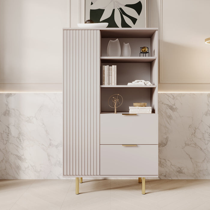 Meubella - Vitrinekast Nicola - Beige - 80 cm - Laag