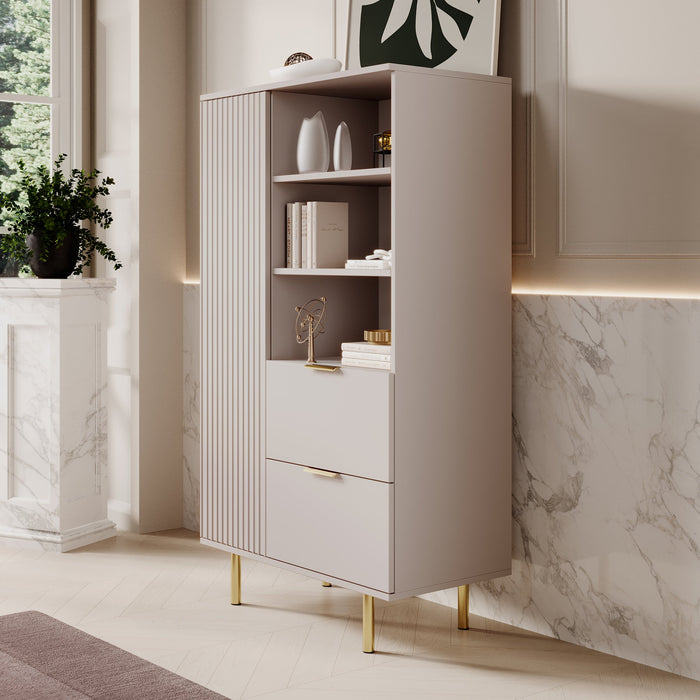 Meubella - Vitrinekast Nicola - Beige - 80 cm - Laag