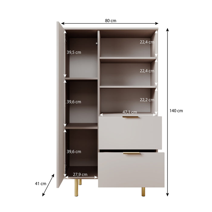 Meubella - Vitrinekast Nicola - Beige - 80 cm - Laag