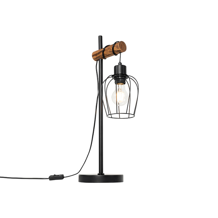 QAZQA Landelijke tafellamp zwart met hout - Stronk