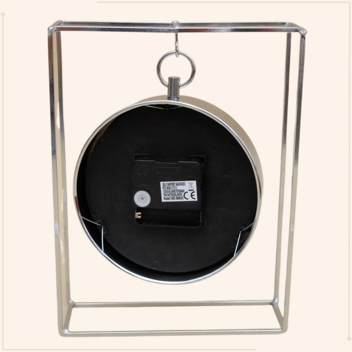 MISOU Tafelklok Hangmodel Zilver Metaal 25 cm Klok op Standaard Bin...