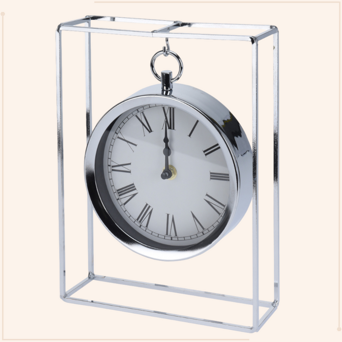 MISOU Tafelklok Hangmodel Zilver Metaal 25 cm Klok op Standaard Bin...