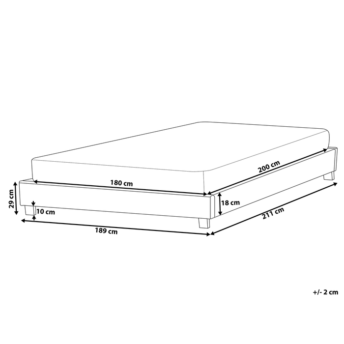 Beliani - ROANNE  - Tweepersoonsbed - Grijs - 180 x 200 cm - Polyester