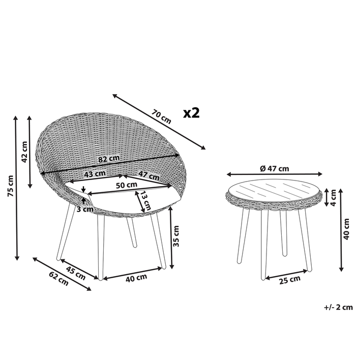 Beliani - ORTIGIA - Bistroset voor 2 - Natuurlijk - PE rotan