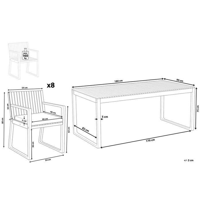 Beliani-SASSARI L-Tuinset voor 8-Lichte houtkleur|Groen|Wit-Acaciahout