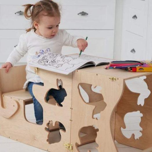 W&H houten multifunctionele keuken opstap voor kinderen - dieren