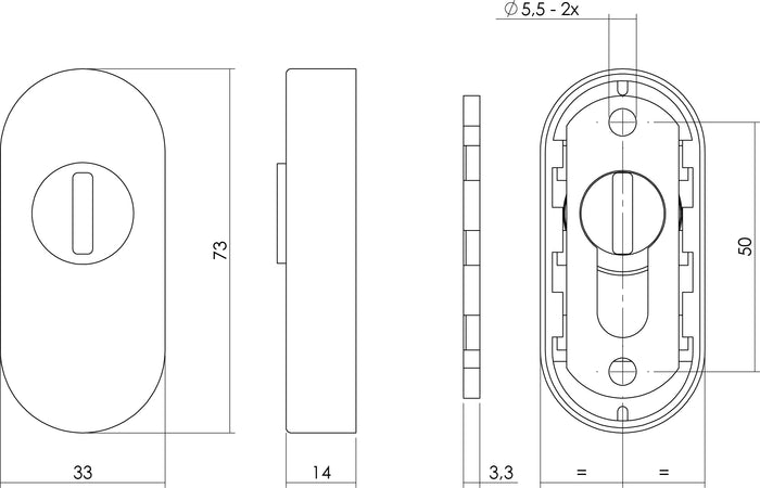 Intersteel Veiligheid-schuifrozet ovaal met sleufplaatje rvs