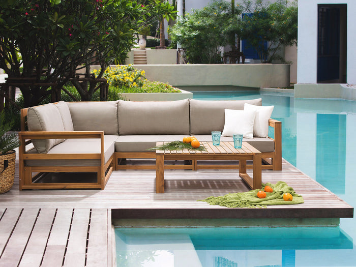 Beliani - TIMOR - Loungeset voor 4 - Taupe - FSCÂ® acaciahout