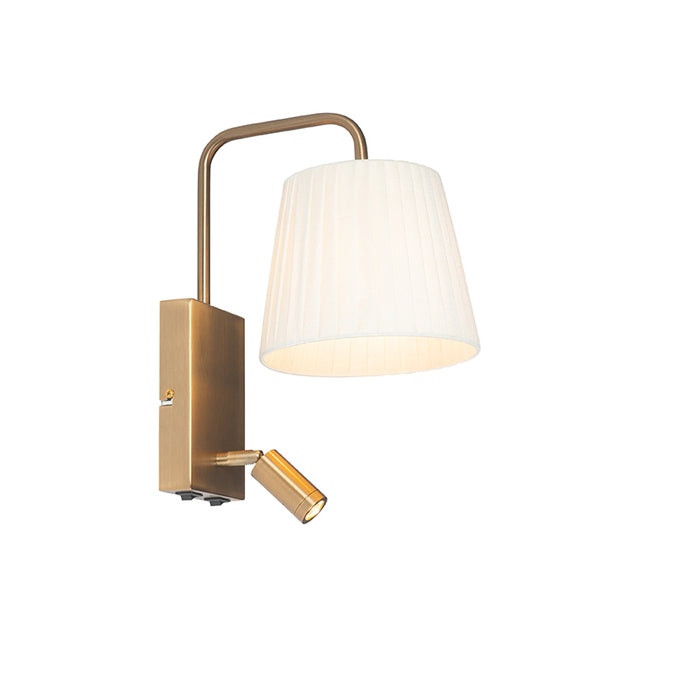 QAZQA Moderne wandlamp wit en brons met leeslamp - Renier