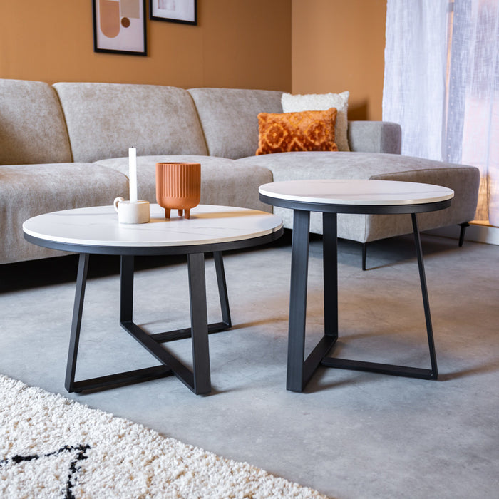 Dimehouse Salontafel set van 2 Tanner marmer wit rond
