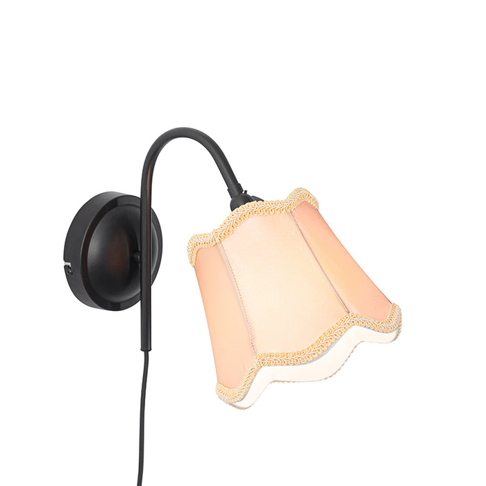 QAZQA Klassieke wandlamp zwart met lampenkap goud - Nona