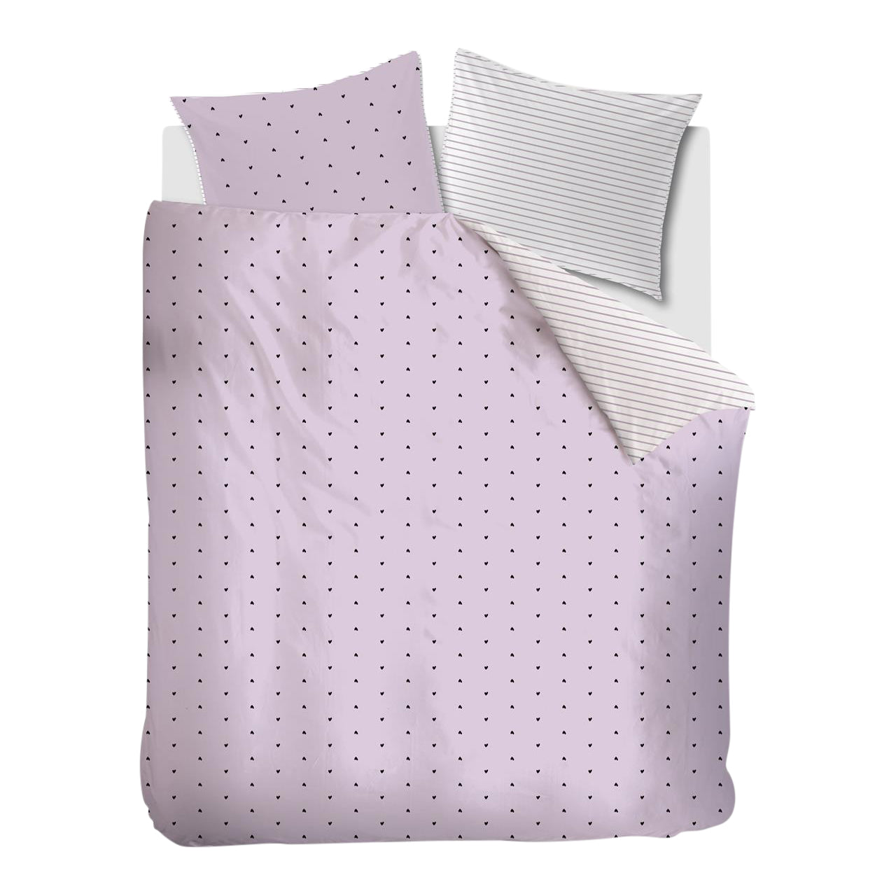 vtwonen Striped Hearts Dekbedovertrek 200 x 200/220 cm - Lila