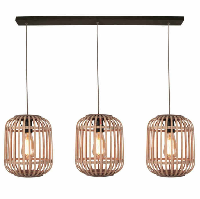 Freelight Hanglamp Malacca Mat Zwart & Rotan 3Lichts