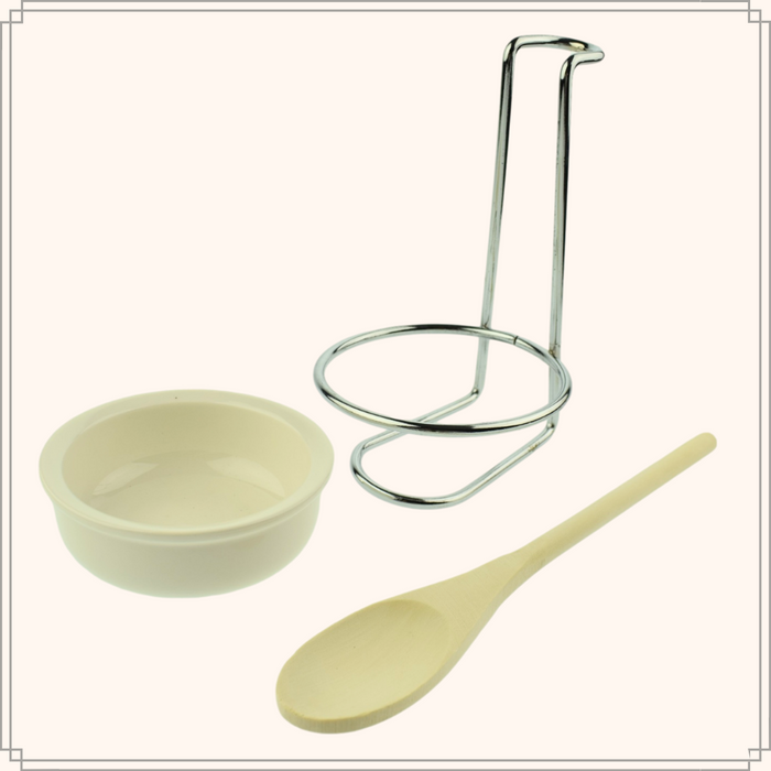 OTIX Lepelhouder Aanrecht met Schaaltje Keramiek RVS Hout