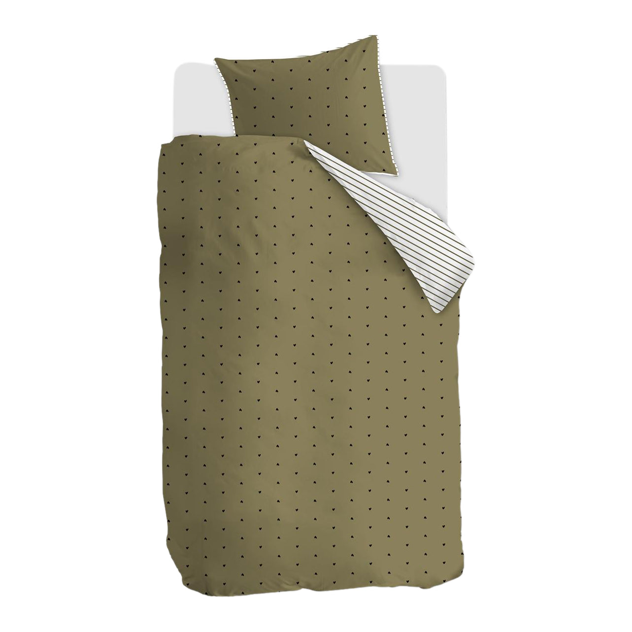 vtwonen Striped Hearts Dekbedovertrek 140 x 200/220 cm - Groen