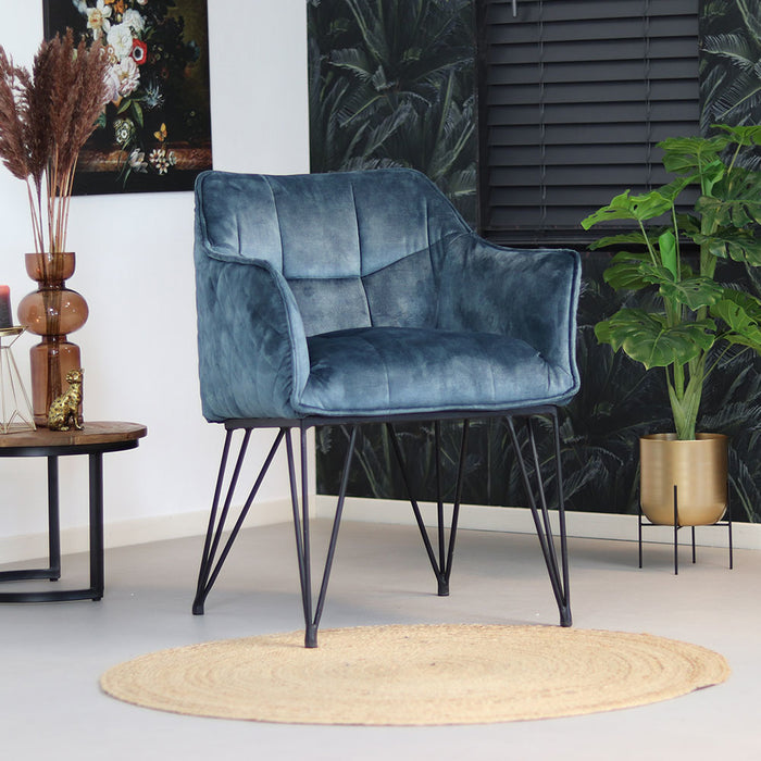Bronx71 Velvet eetkamerstoel Jayron blauw