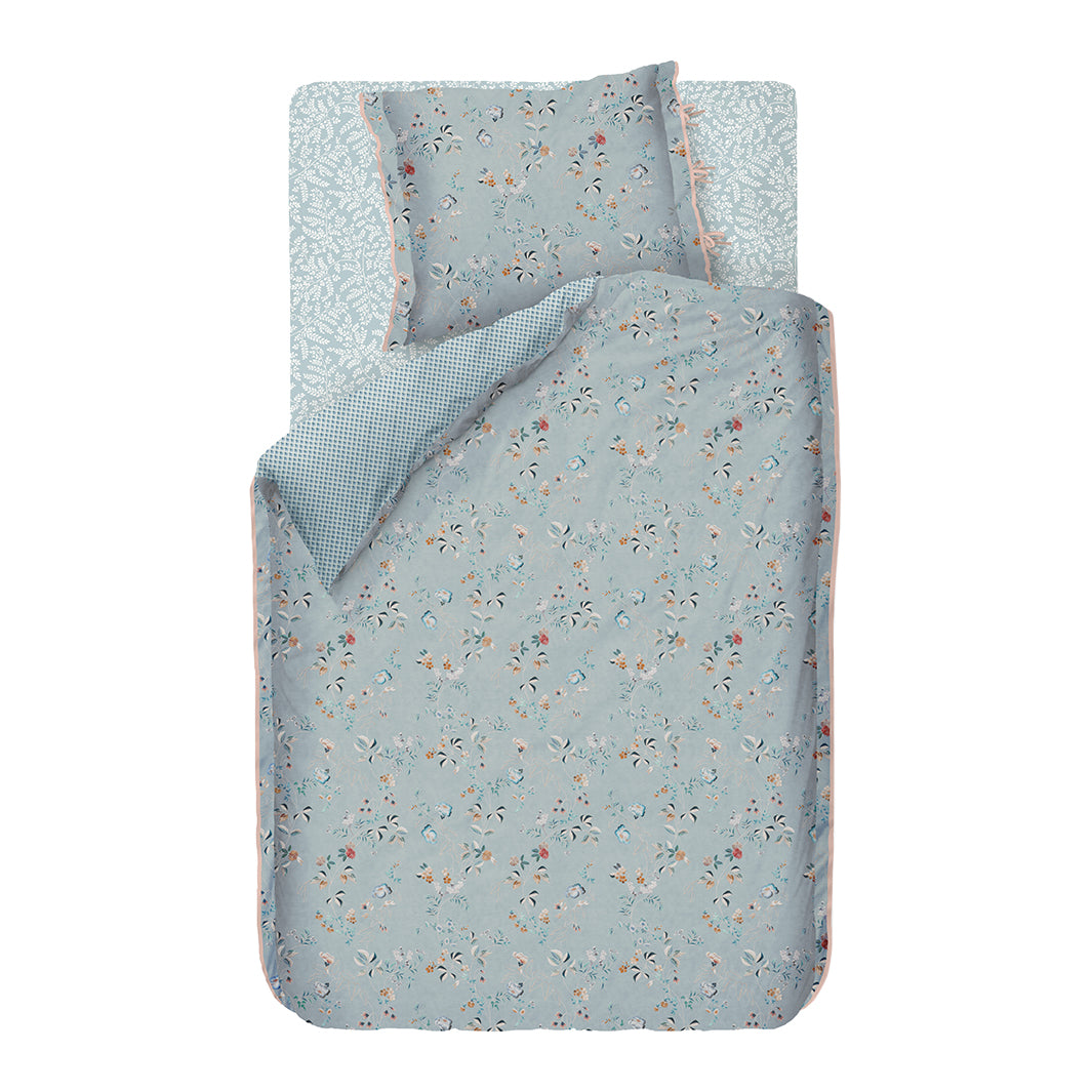 Pip Studio Leafy Hoeslaken 90 x 200/220 cm - Blauw/Grijs