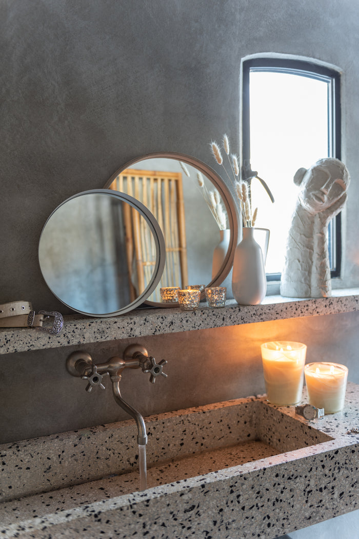 J-Line Spiegel Rond Leder Beige Small