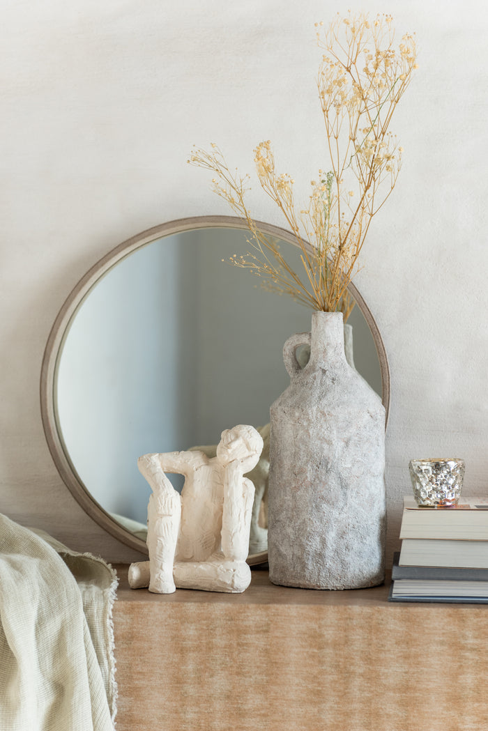 J-Line Spiegel Rond Leder Beige Small